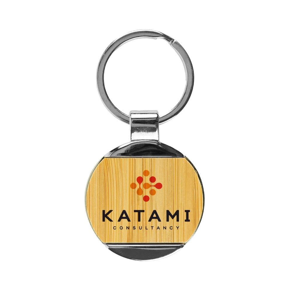 Round Bamboo And Metal Keychain Tristar Graphic