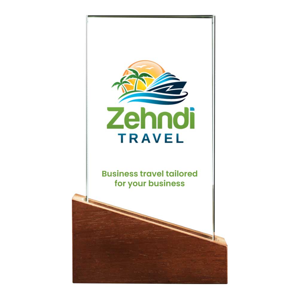 Crystal Award With Wooden Base Tristar Graphic