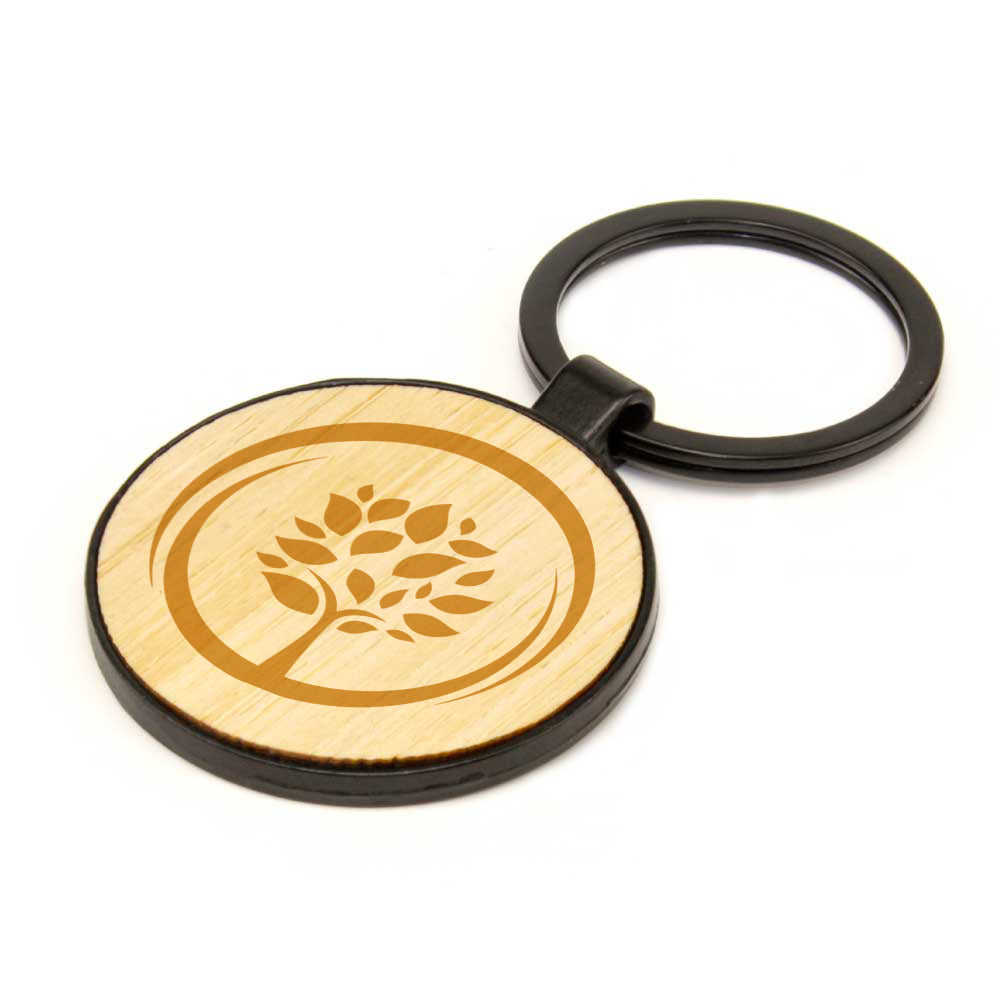 Round Metal Keychain With Bamboo Tristar Graphic