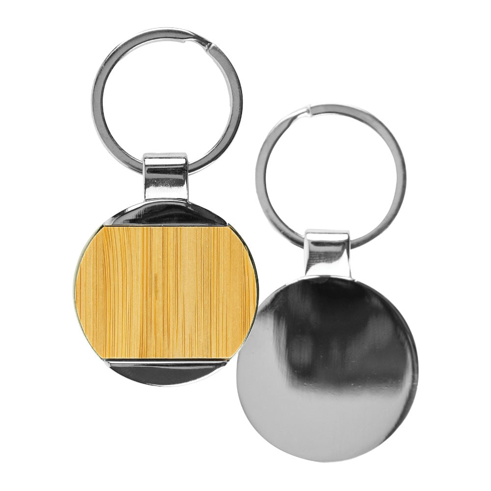 Round Bamboo And Metal Keychain Tristar Graphic