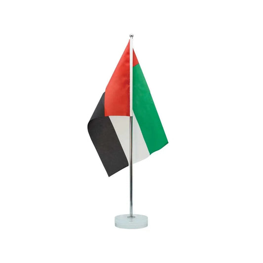 Premium UAE Table Flag with Chrome Stand Tristar Graphic