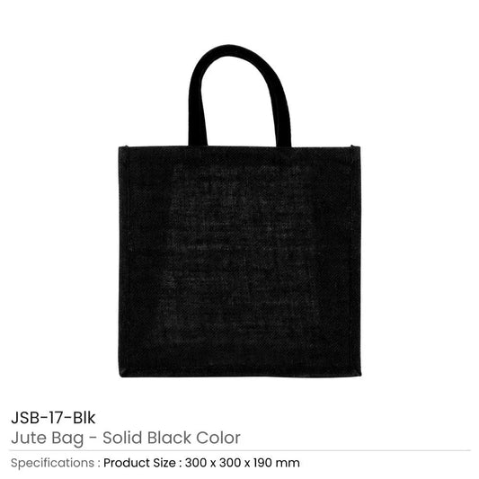 Reusable Square Jute Bags with Cotton Handles – Solid Black Tristar Graphic