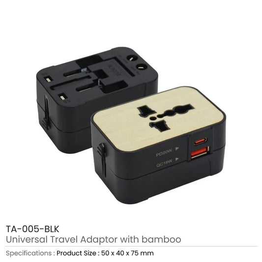 Fast Charging Universal Travel Adaptor with Bamboo Finish – 20W Tristar Graphic