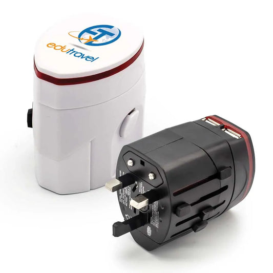 Premium Universal Travel Adapter with Dual USB Ports Tristar Graphic