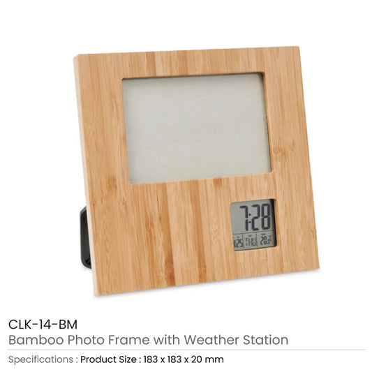 Bamboo Photo Frame with Time, Date & Temperature Display Tristar Graphic