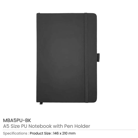 PU Notebooks A5 Size with Pen Holder & Elastic Closure Tristar Graphic